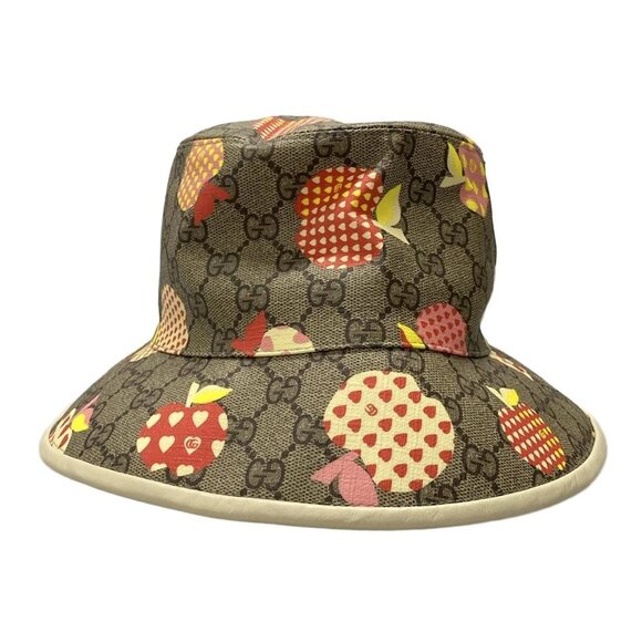 GUCCI Les Pommes Baguette Hut Beige Dark Brown Multi Polyester - Hat 446-072225 - Picture 1 of 8